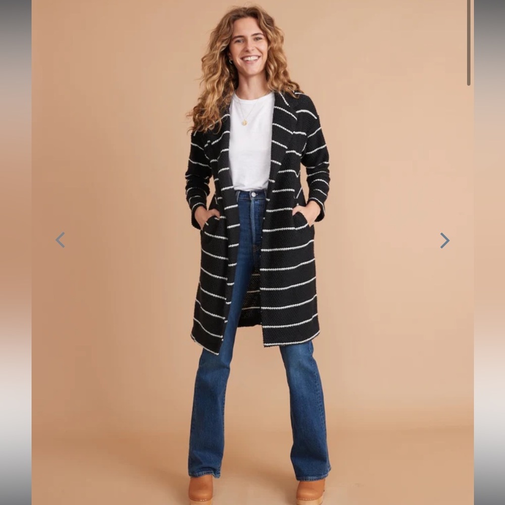 Marine Layer Birdseye Coat in Dark Navy/White Stripe - Picture 2 of 8